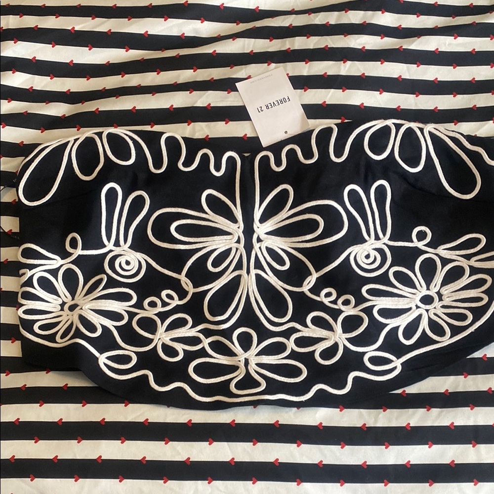 Forever 21 Black Top with White Floral Design